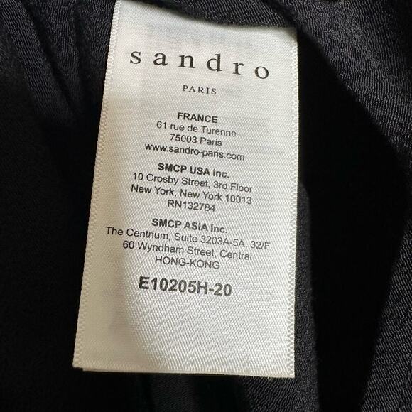 Sandro V-Neck Long Sleeve Blouse Lace Shoulder Women's Black Size 1 US Small - Picture 4 of 6